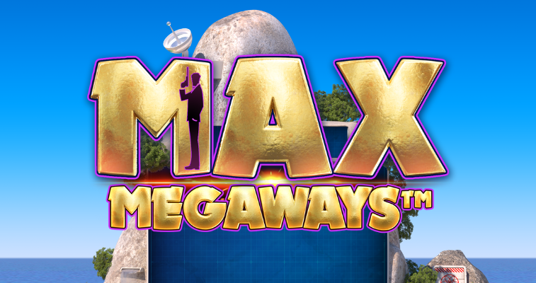 Big Time Gaming の Max Megaways スロット、要塞の島の背景とロゴ - Flush