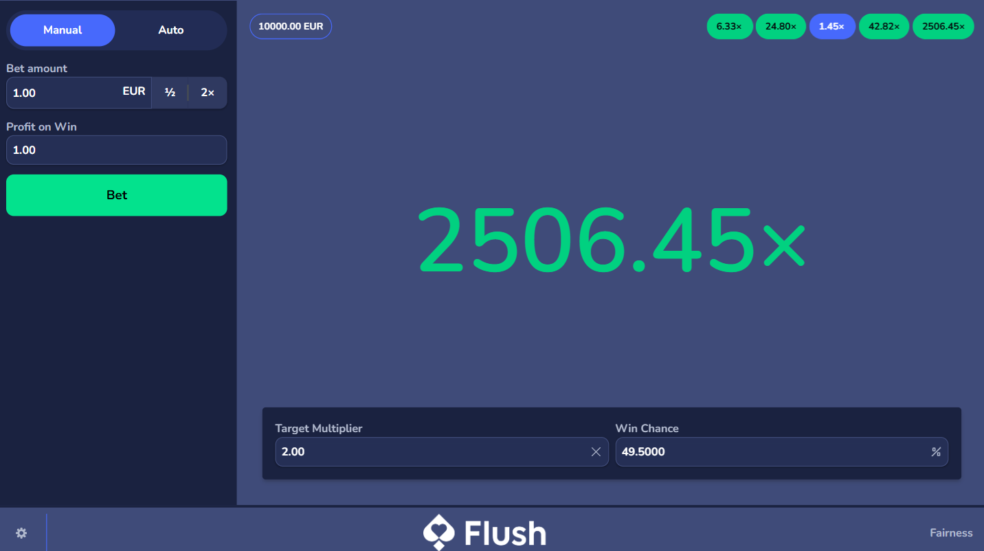 Flush CasinoのLimbo。巨大な倍率を達成した画面で、Originalsのポテンシャルを示しています。