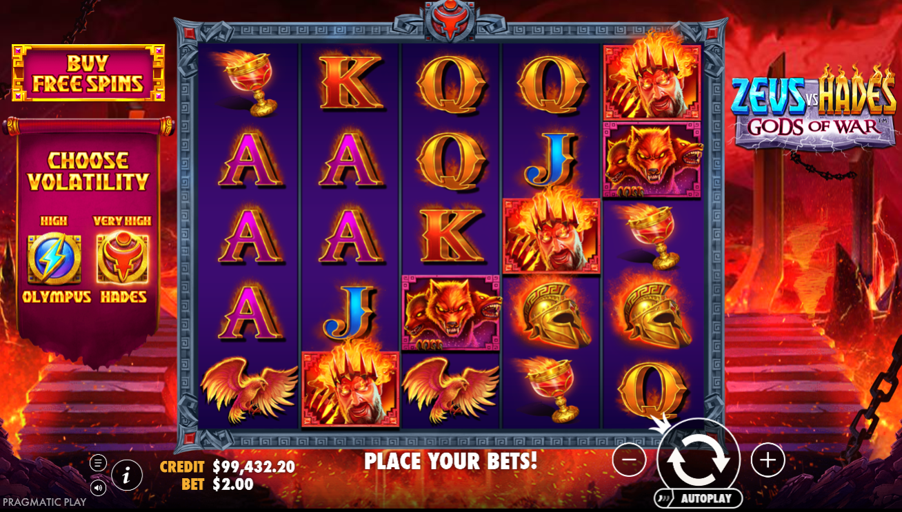Zeus vs Hades - Gods of War - ハデスのベースゲームのリール - Pragmatic Play - Flush