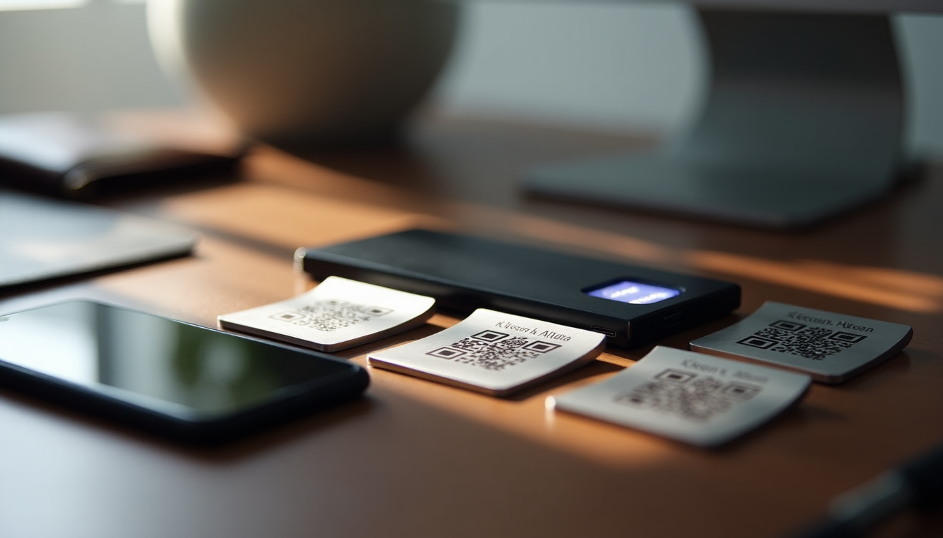 Hardware wallet with QR codes on metal plates, representing different Bitcoin address choices and security options - Flush