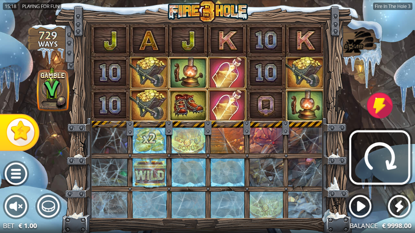 Nolimit CityのFire in the Hole 3スロット:多彩な高配当・低配当シンボルが並ぶベースゲーム - Flush