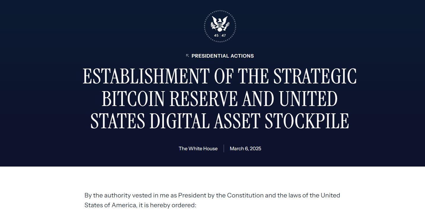 White House press release announcing an executive order for a Strategic Bitcoin Reserve - Flush