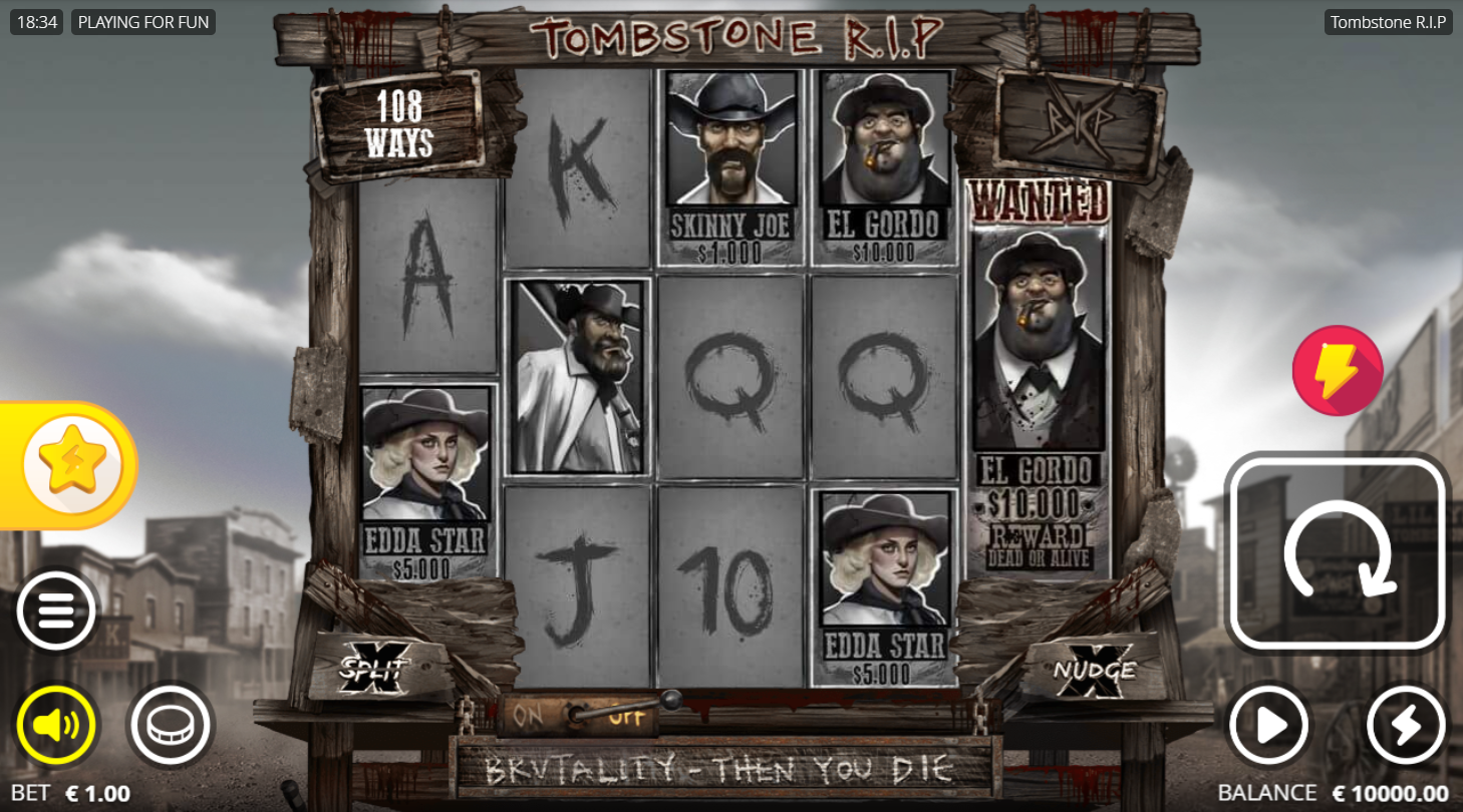Nolimit CityのTombstone R.I.P.スロットのベースゲームのリールに並ぶ高配当・低配当シンボル - Flush