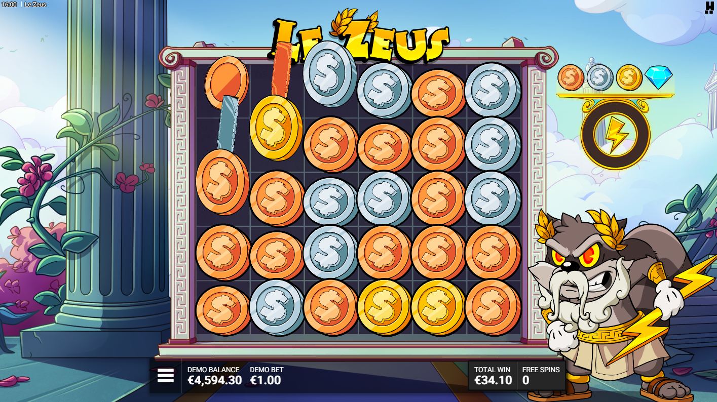 Hacksaw GamingのLe Zeusスロット、コイン付きのMyth-Taken Identityフリースピン - Flush