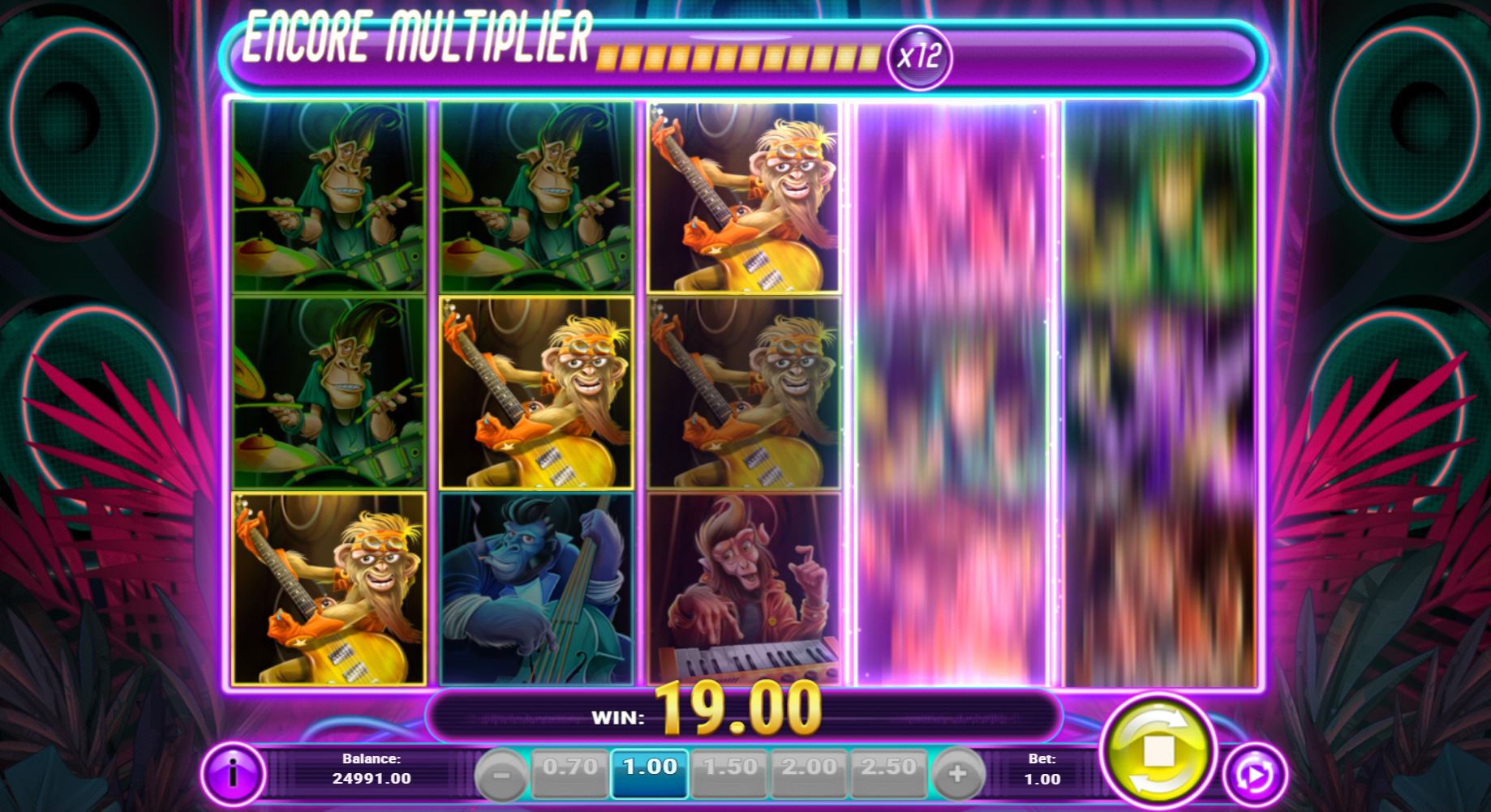 Play’n GO의 Banana Rock 온라인 슬롯 게임에서 고배당 심볼과 멀티플라이어가 있는 앙코르 멀티플라이어 보너스, Flush