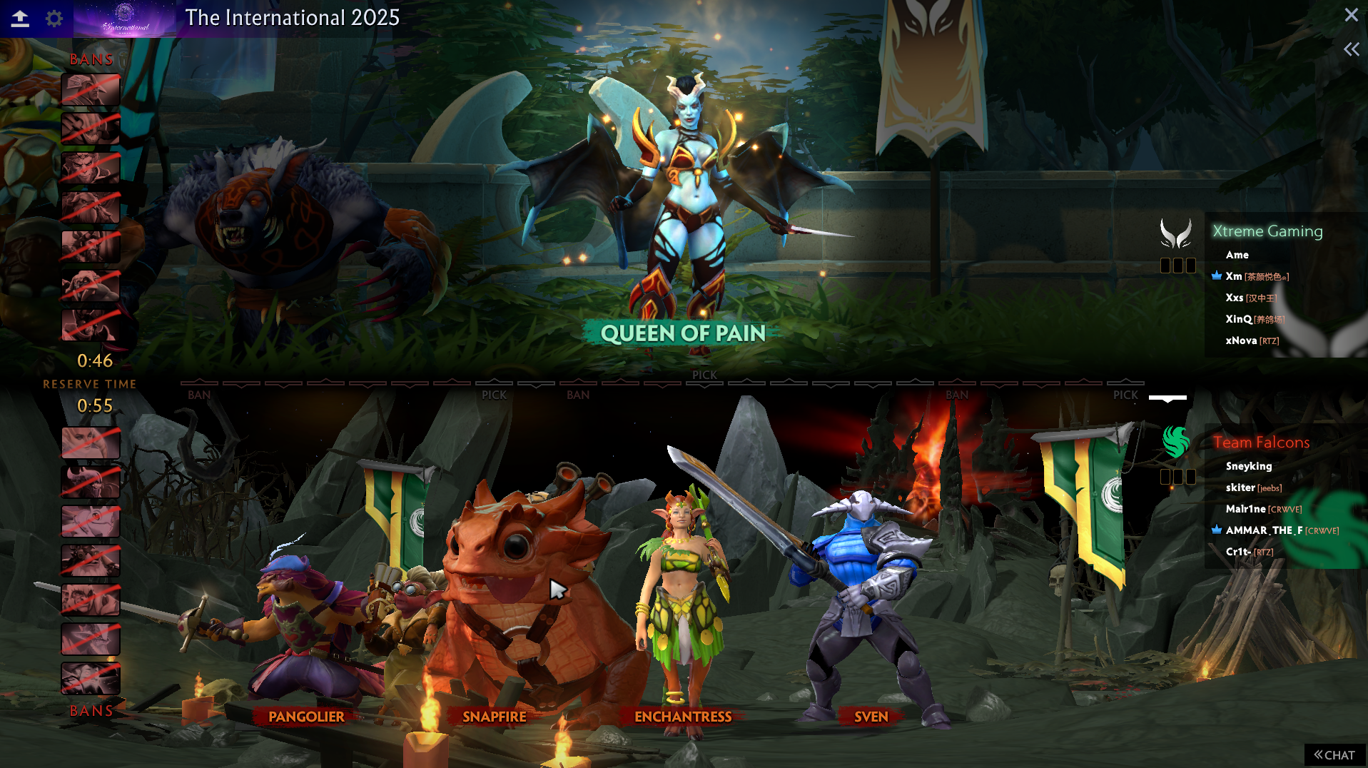 Dota 2 drafting phase of The International 2025 Finals: Xtreme Gaming vs Team Falcons - Flush Sportsbook