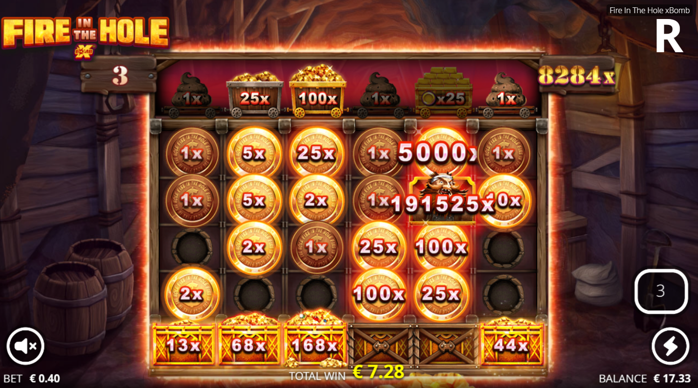 Nolimit CityのFire in the Hole xBombスロットのLucky Wagonフリースピンで倍率とともに最大60,000xの配当を達成 - Flush