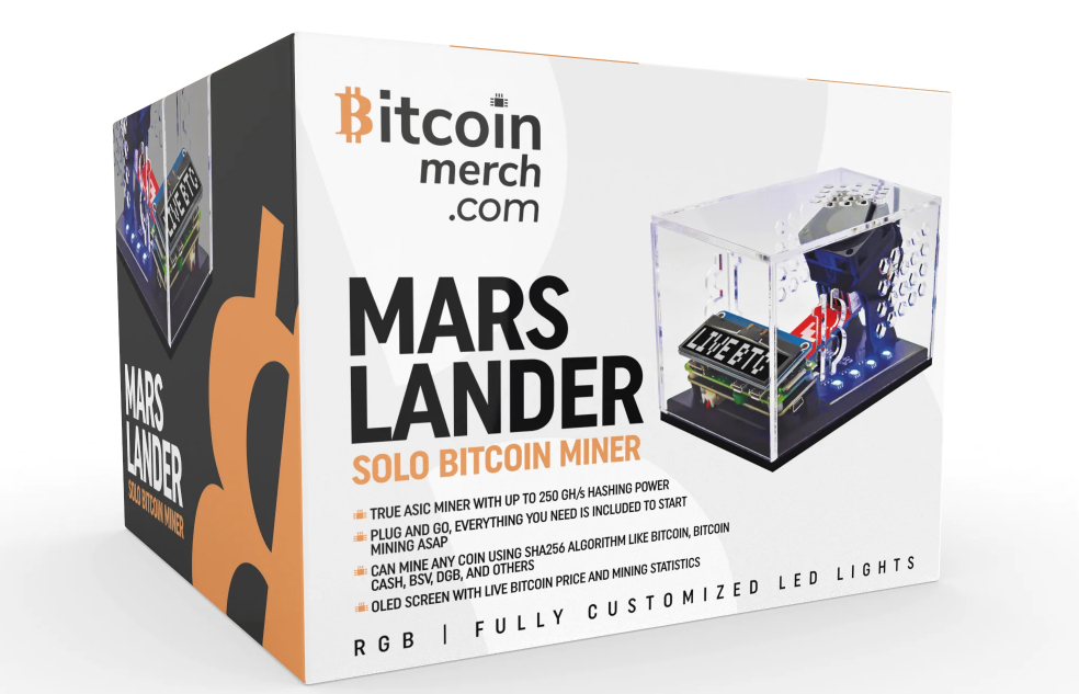 The Mars Lander V2, a compact solo Bitcoin miner built for efficiency and low-power mining. - Flush