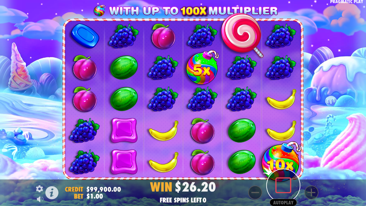 Pragmatic PlayのSweet Bonanzaスロットのフリースピンモードとマルチプライヤーボム - Flush
