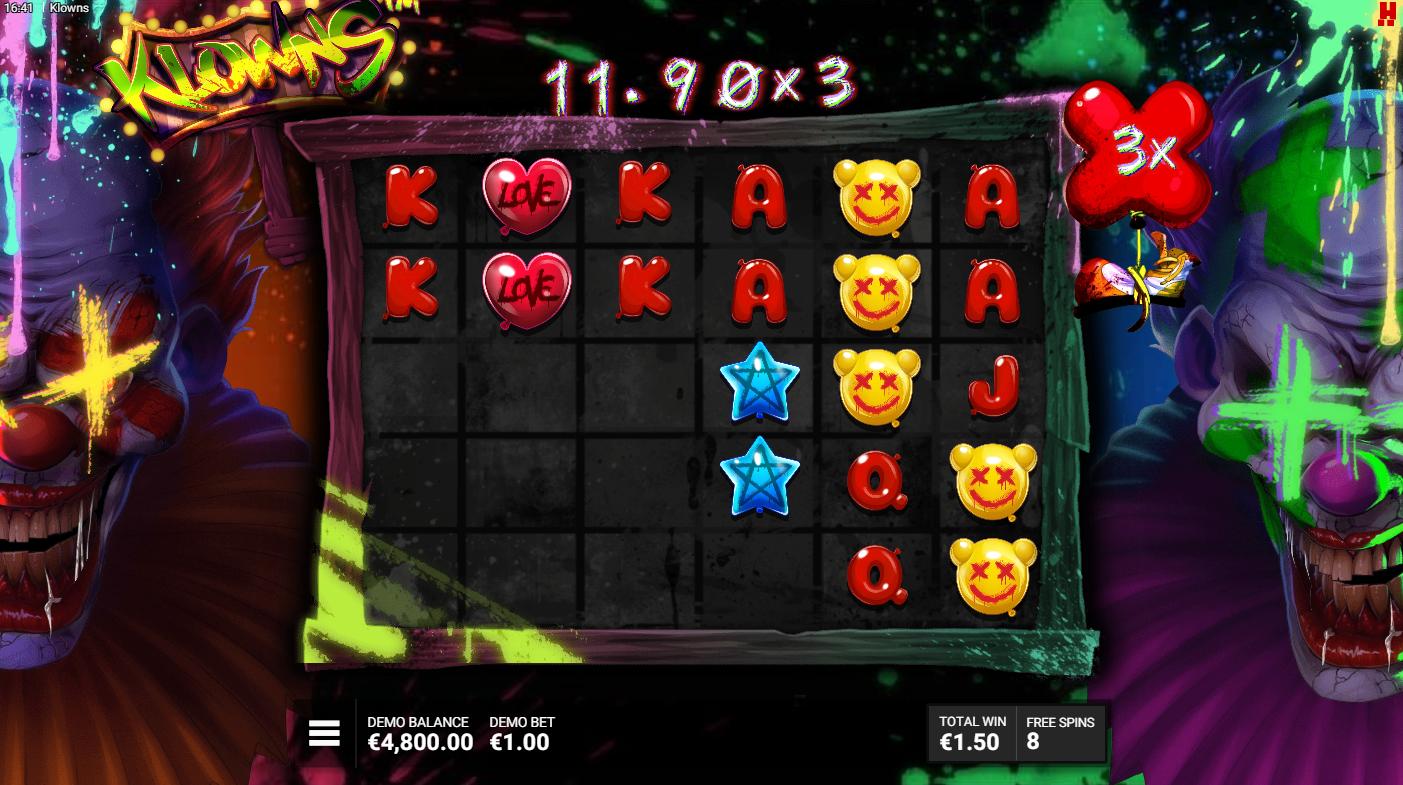 Hacksaw GamingのKlownsスロットで、カスケードリールが作動するJester’s Jackpotボーナス – Flush