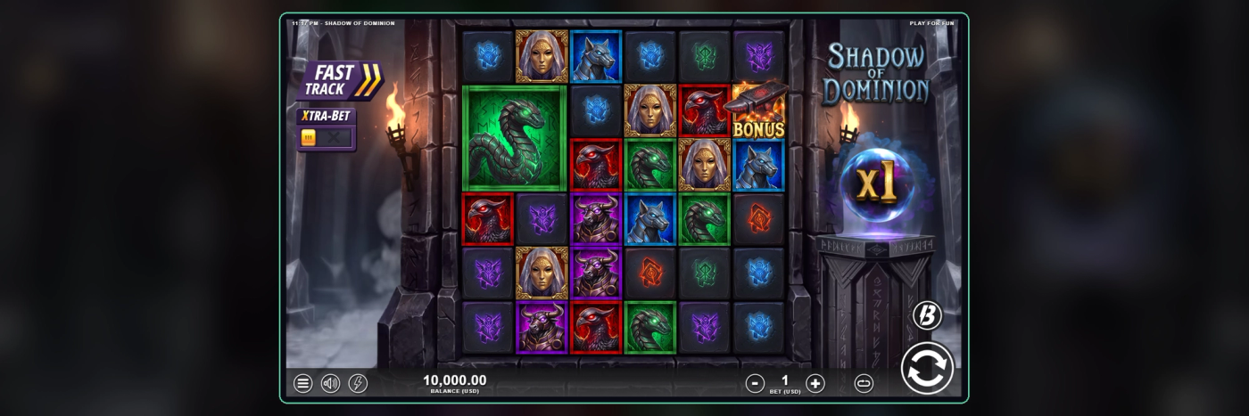 Shadow of Dominion mid-spin on Flush, August 2026 demo session.