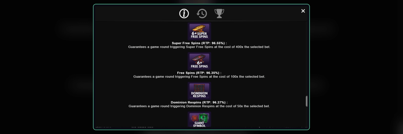 The disclosed Feature Buy-In RTPs, captured directly from the Flush demo client, August 2026.