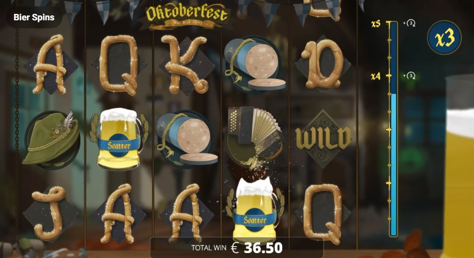 Nolimit CityのOktoberfestスロットのBierspinsフリースピンボーナス機能と倍率の進行カウンター - Flush