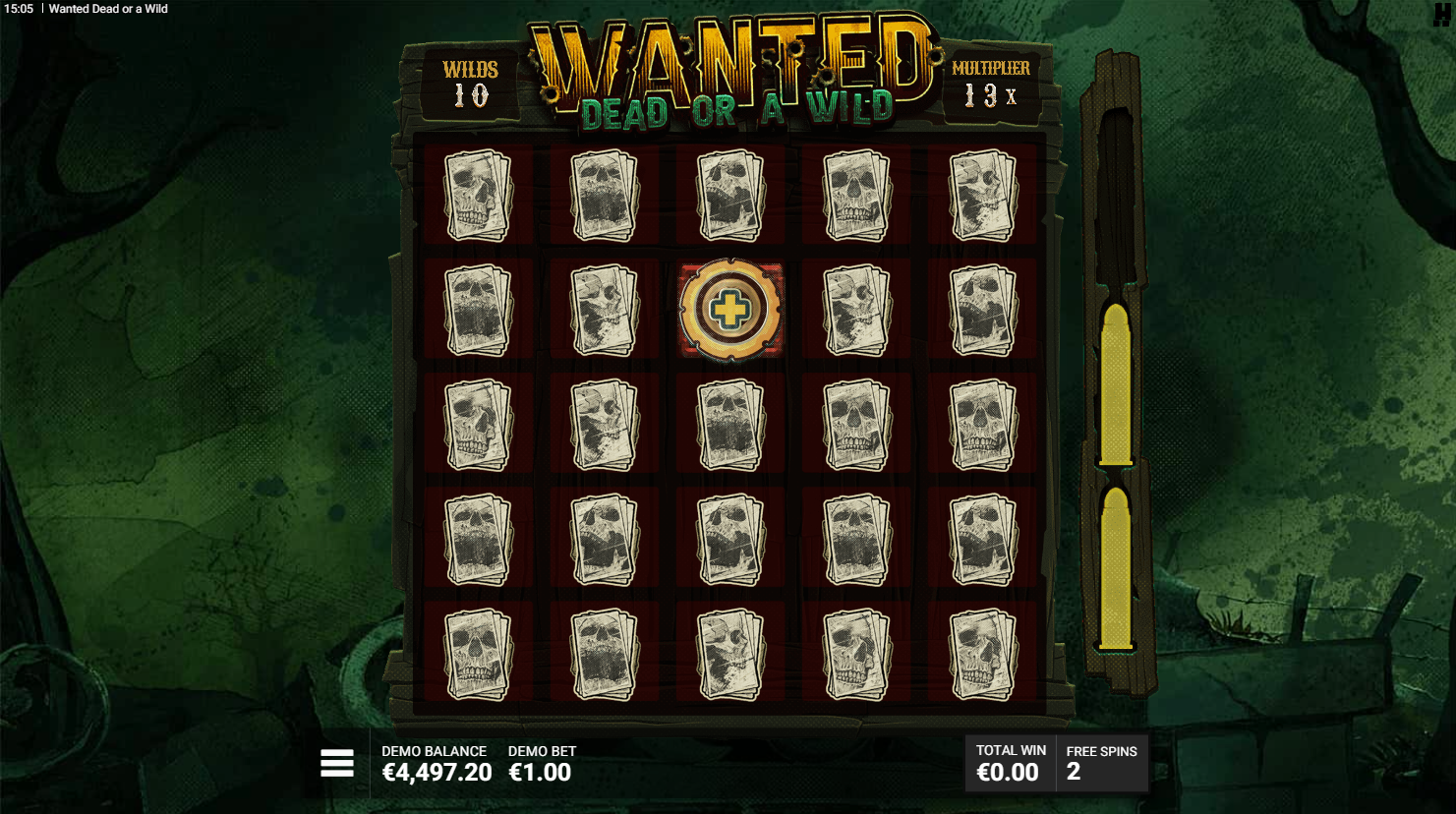 Hacksaw Gaming의 Wanted Dead or a Wild Dead Man's Hand 보너스 기능, 와일드와 멀티플라이어 수집 - Flush