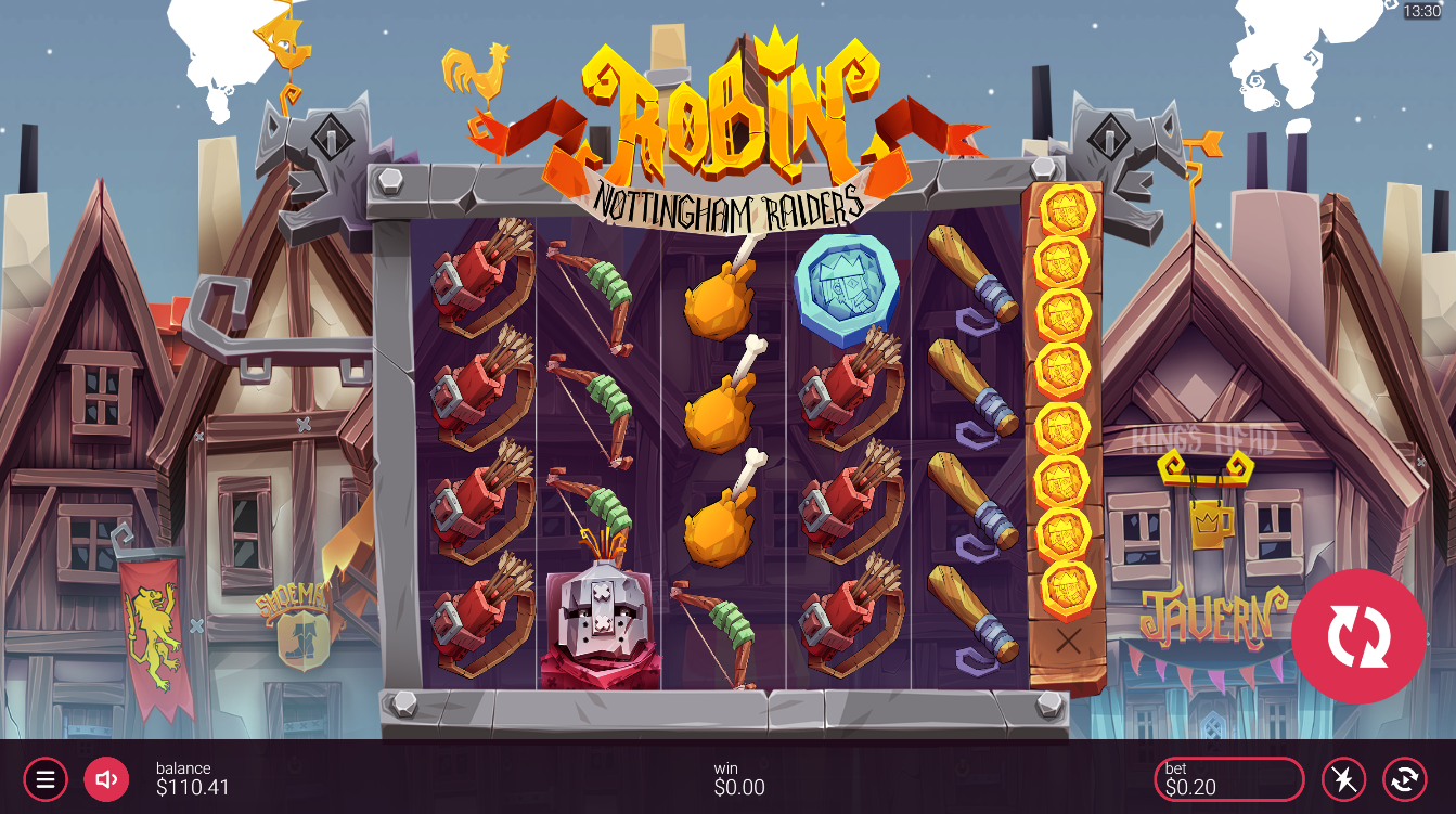 Yggdrasilの Robin Nottingham Raiders スロット、特別な列にワイルドがたまっていくワイルド収集機能 - Flush
