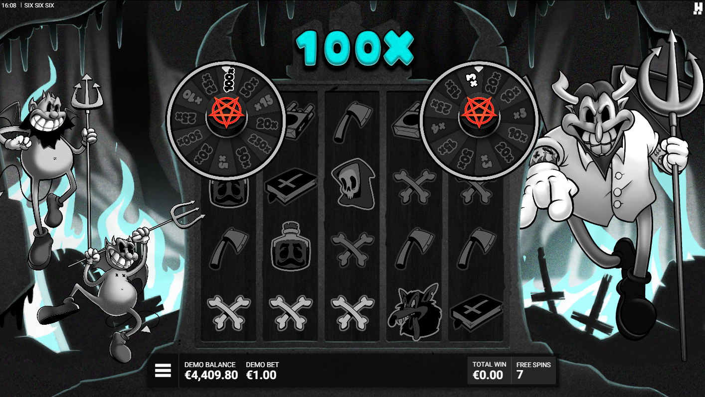 Hacksaw Gaming의 Six Six Six 슬롯의 Let Hell Break Loose 프리 스핀 보너스 - Flush.
