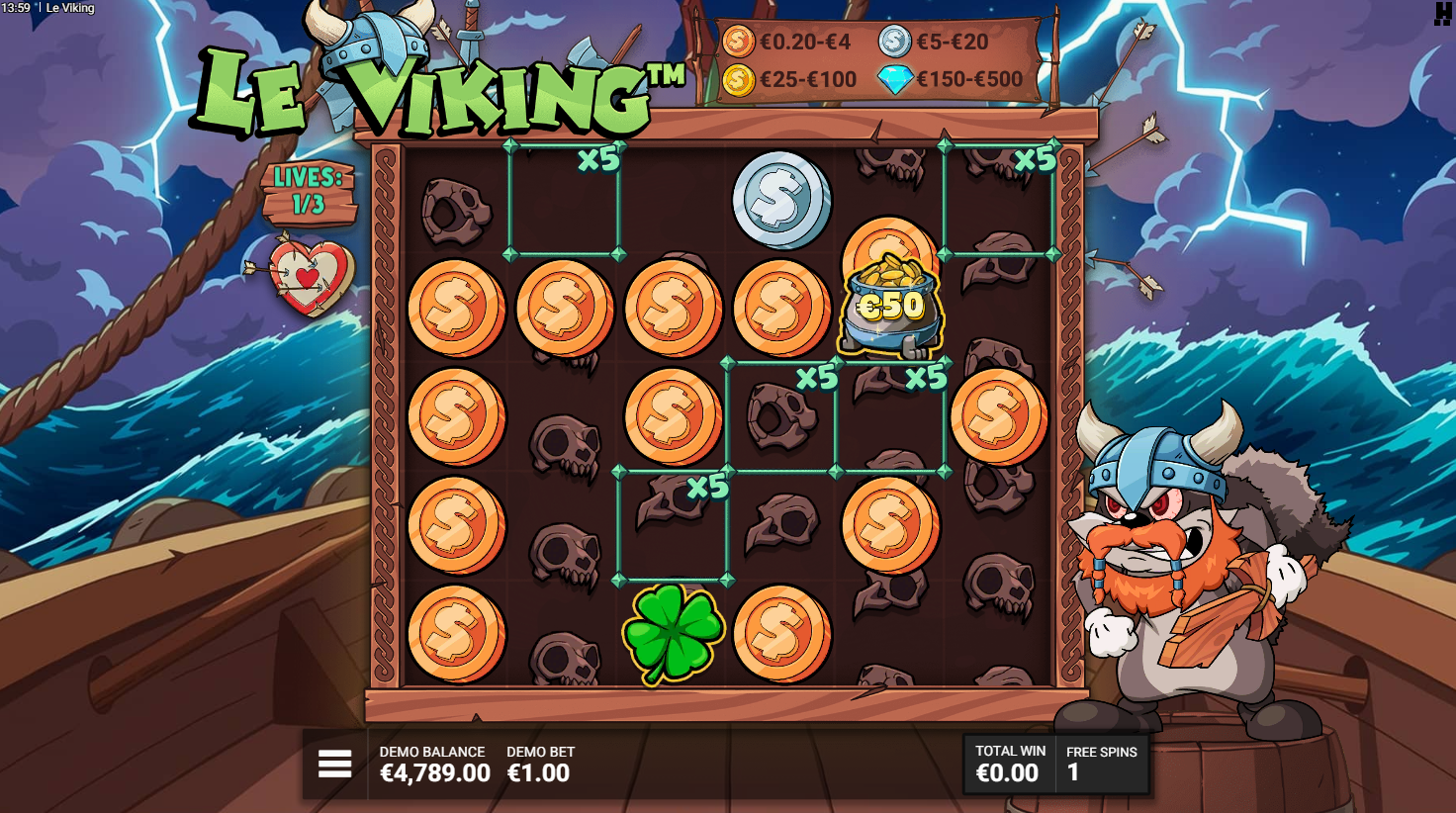Le Viking Slot during Ragnarök Free Spins bonus feature, Hacksaw Gaming Slot, Flush