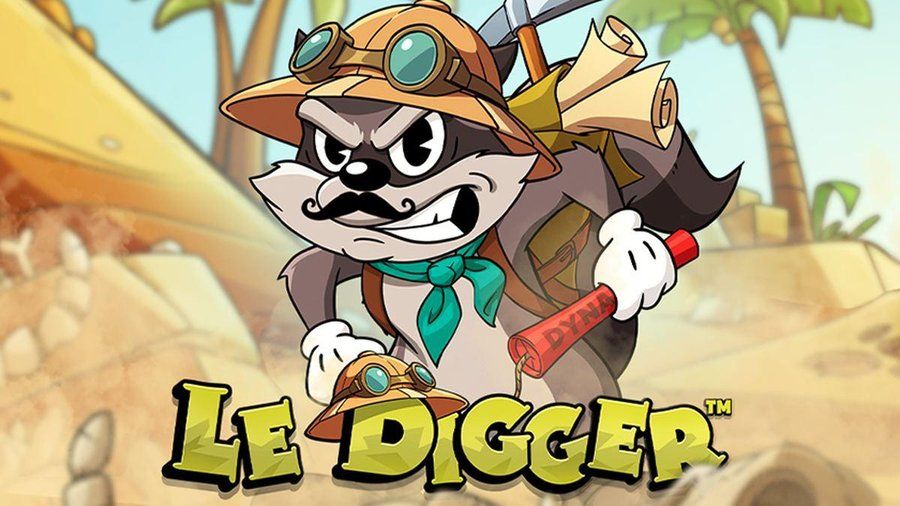 墓所の探検家キャラクターとゲームロゴが描かれた、Hacksaw GamingのLe Digger公式アートワーク