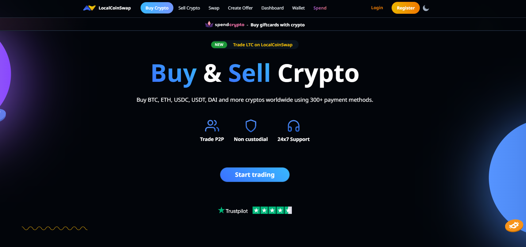 匿名のBitcoin取引ができるKYC不要のP2Pマーケットプレイスを紹介するLocalCoinSwapのホームページ - Flush