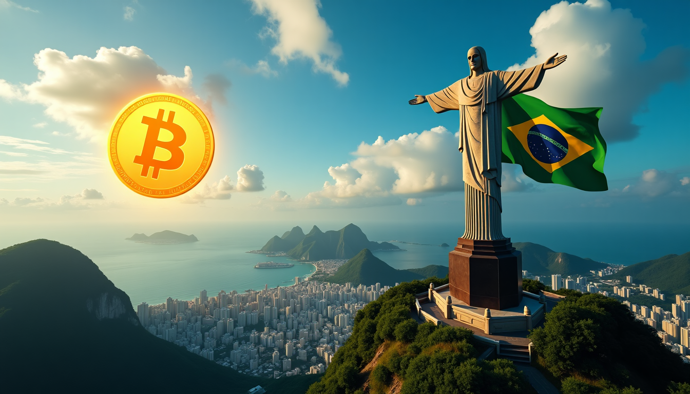 Beautiful Rio de Janeiro view with Bitcoin logo in the horizon – Bitcoin Strategic Reserve - Flush