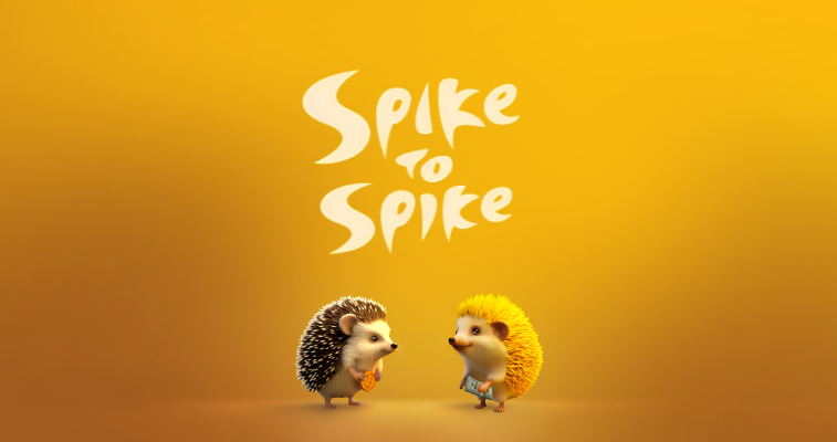 BitcoinとUSDを持つハリネズミが描かれたSpiketoSpikeのロゴ。KYC不要のP2P Bitcoin取引をアピール - Flush
