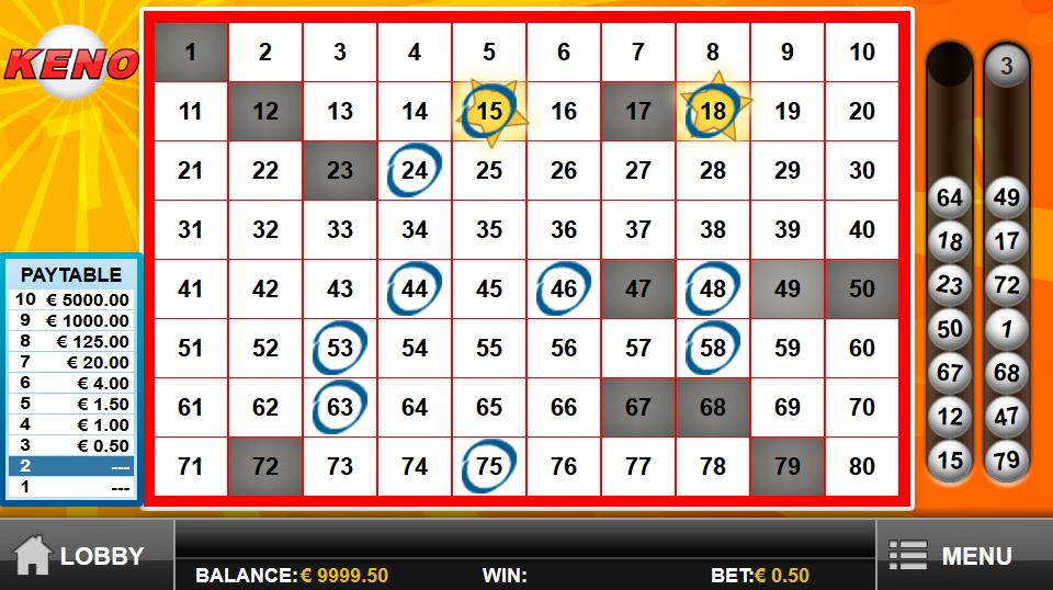 Keno ticket example
