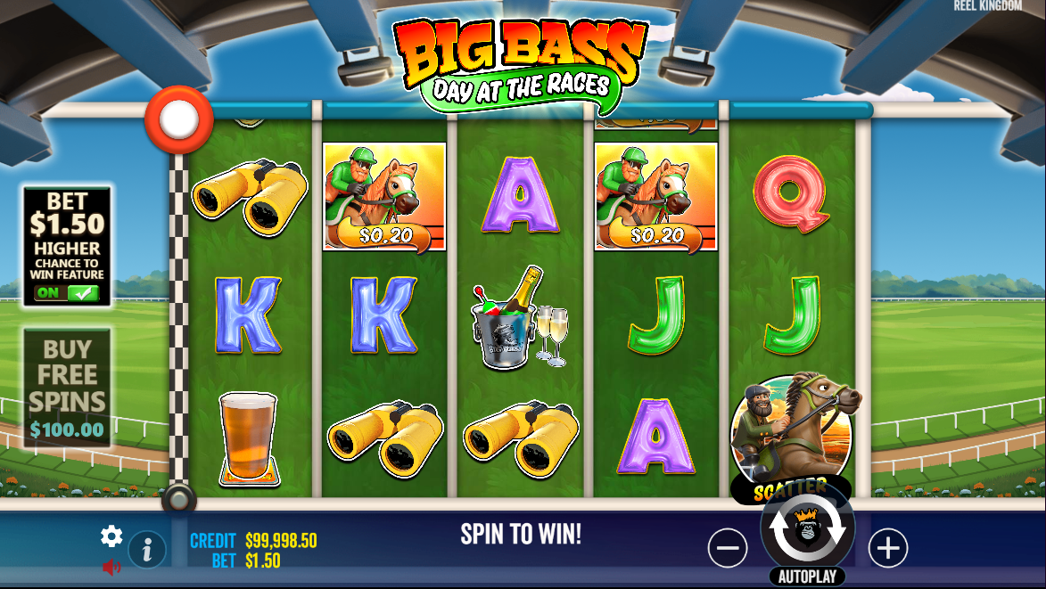 Pragmatic PlayのBig Bass Day at the Racesスロットのベースゲームに表示された高配当シンボルと低配当シンボル - Flush。