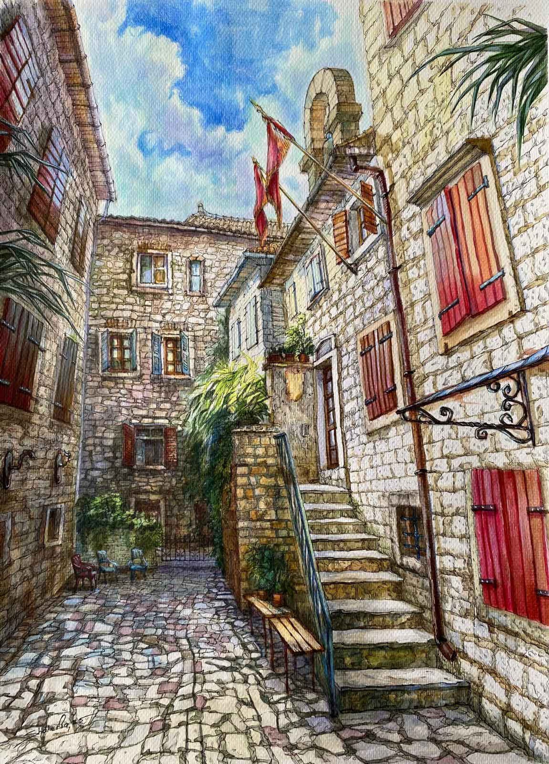 Stone Souls of Kotor. Part 4 — 42 x 29, acrylic on paper, 2025