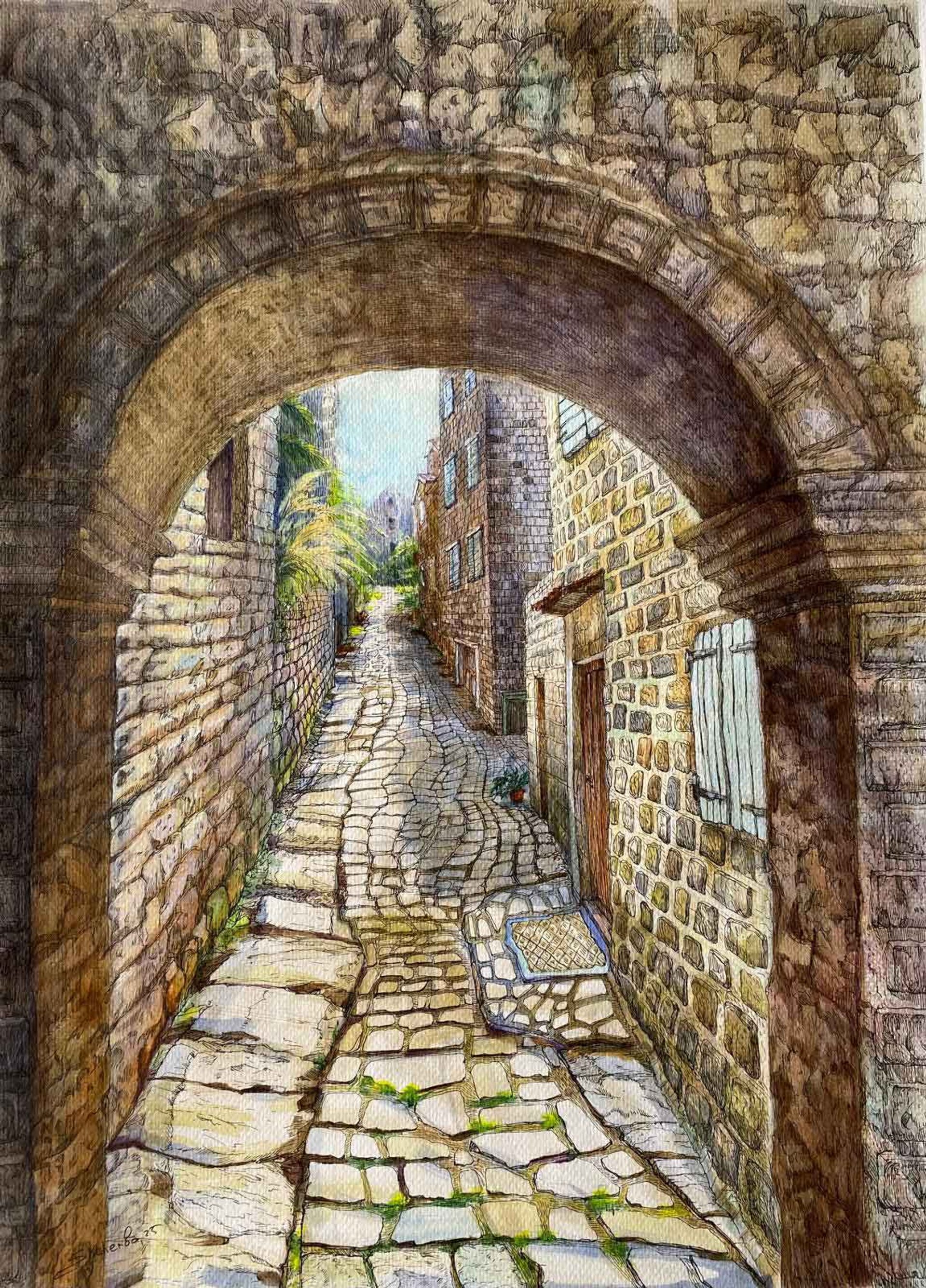 Stone Souls of Kotor. Part 9 — 42 x 29, acrylic on paper, 2025