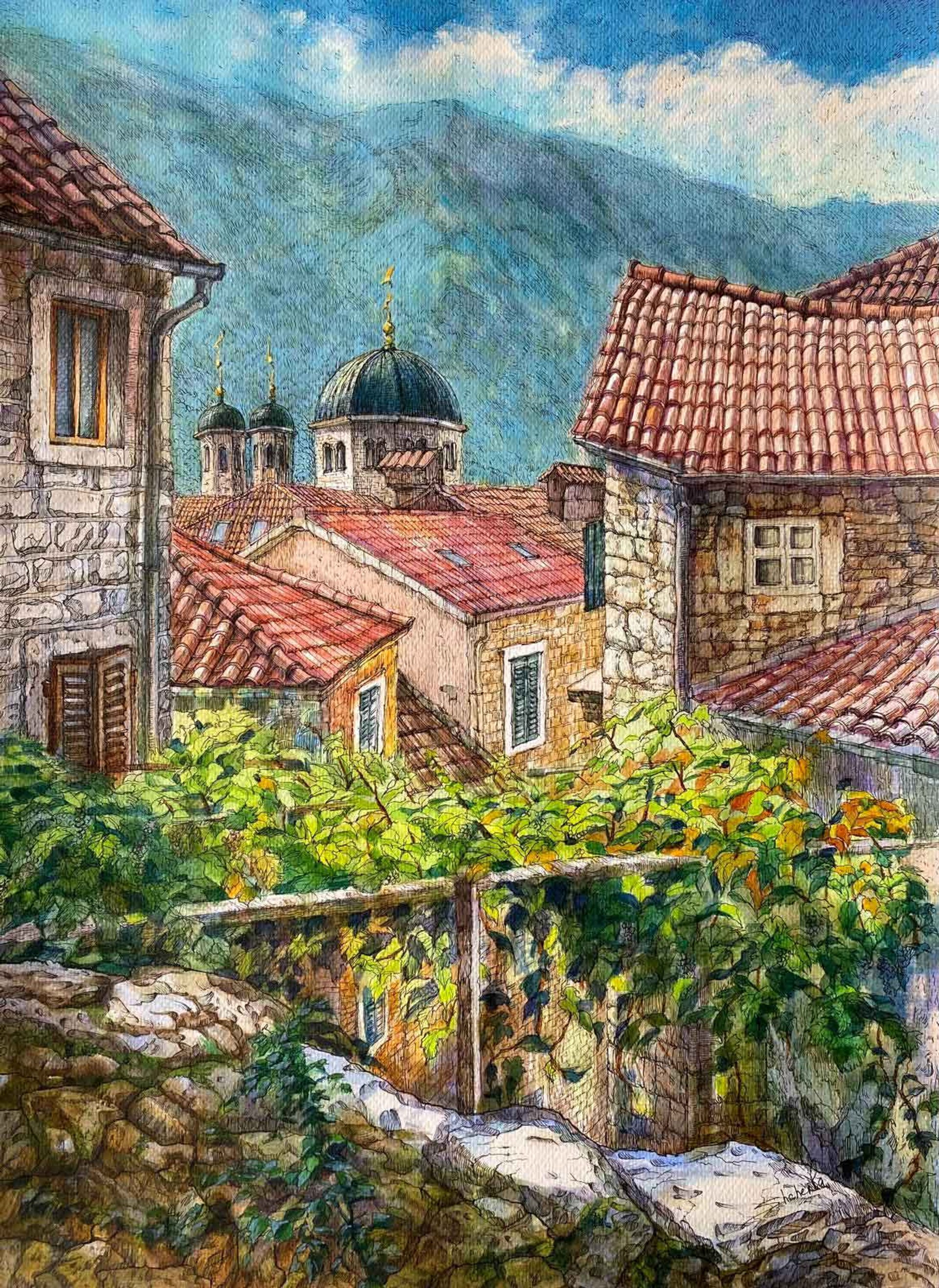Kotor'un Taş Ruhları. Parçası 3 — 42 x 29, acrylic on paper, 2025