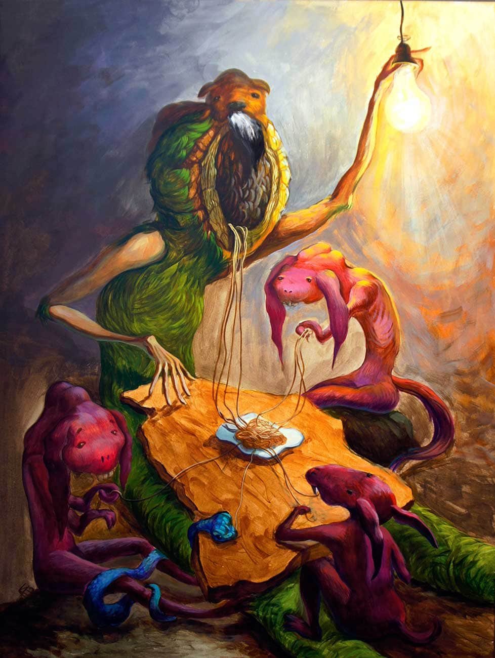 Close the Light, We're eating Pasta — Acrylic on Paper, 80 x 60 , 2018