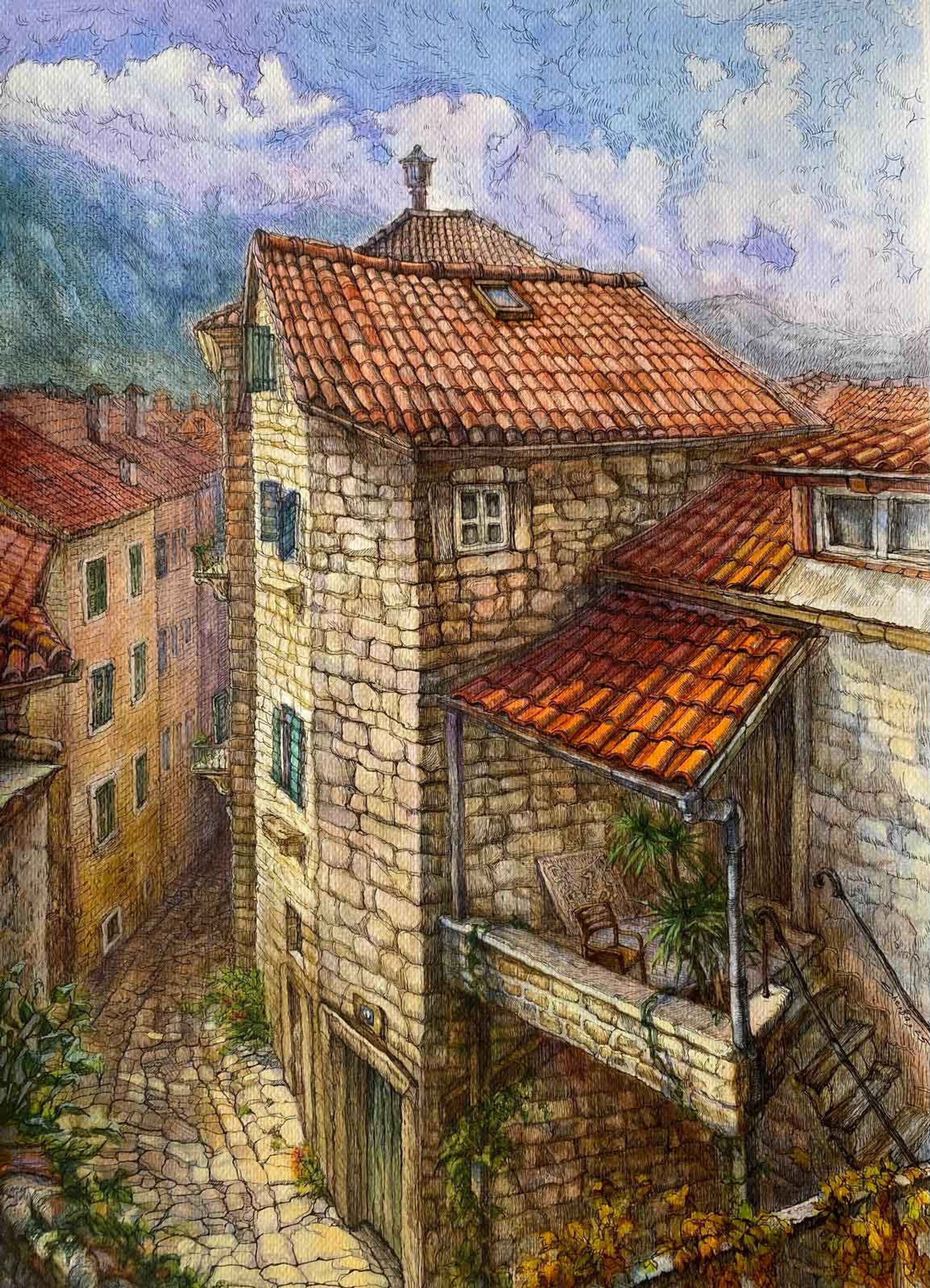 Kotor'un Taş Ruhları. Parçası 1 — 42 x 29, acrylic on paper, 2025
