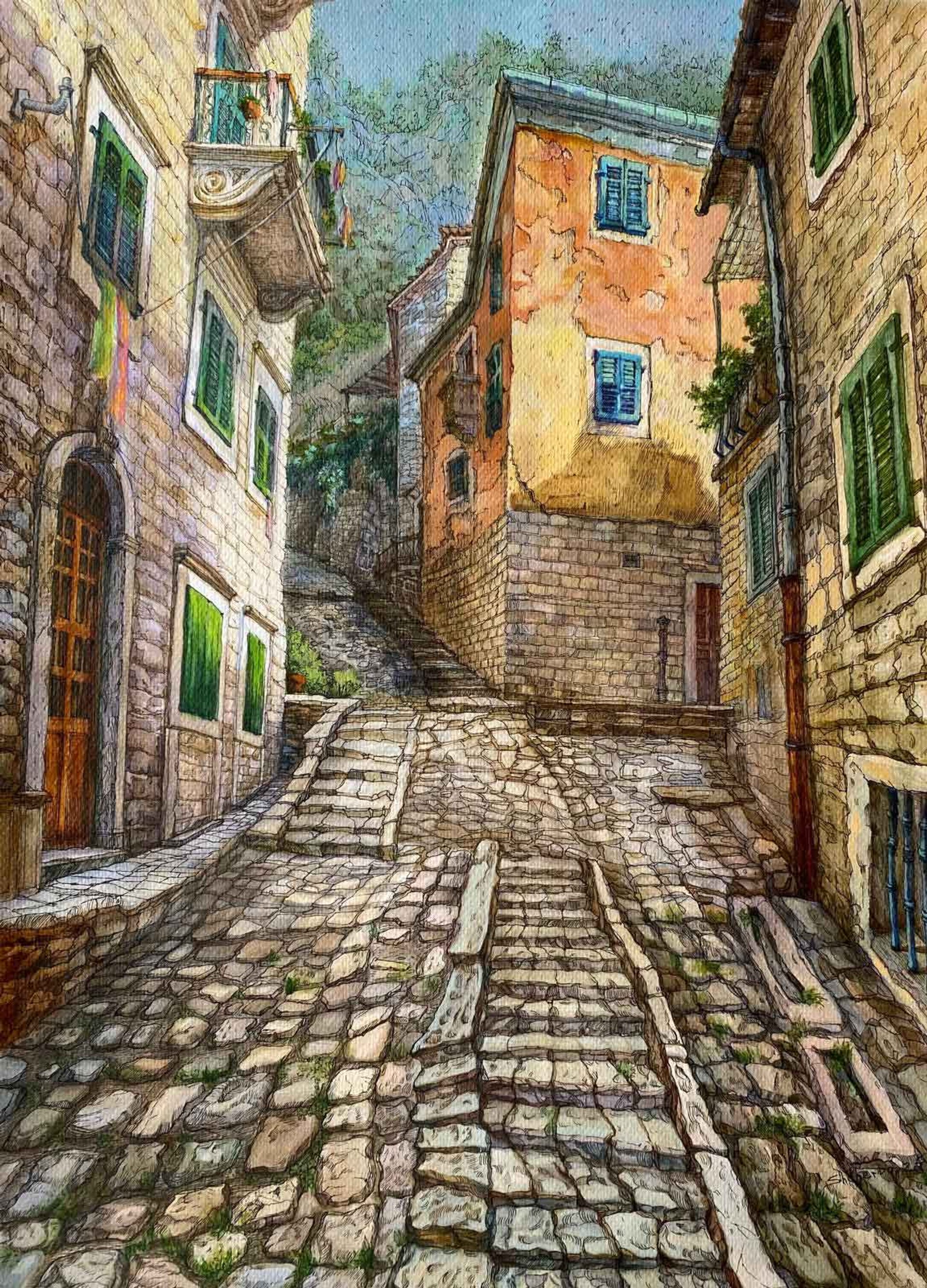 Stone Souls of Kotor. Part 7 — 42 x 29, acrylic on paper, 2025