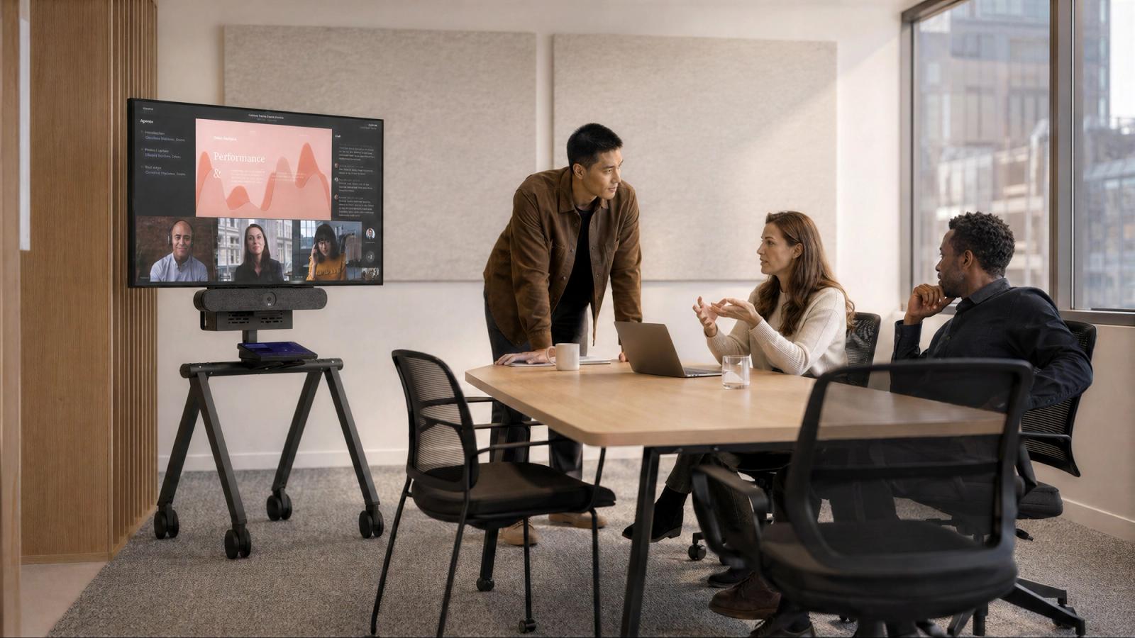 Heckler team member helping plan a modern video meeting room.