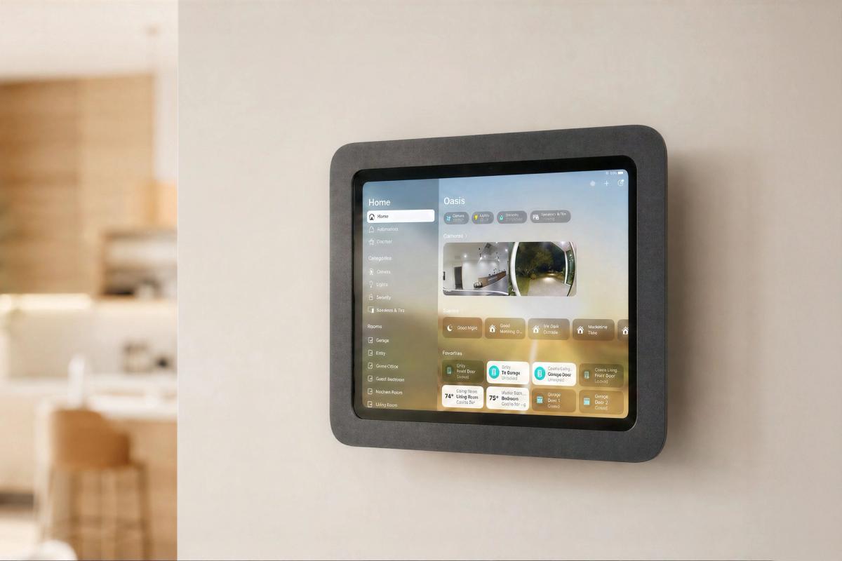 Surface-mounted iPad installation for a finished interior.