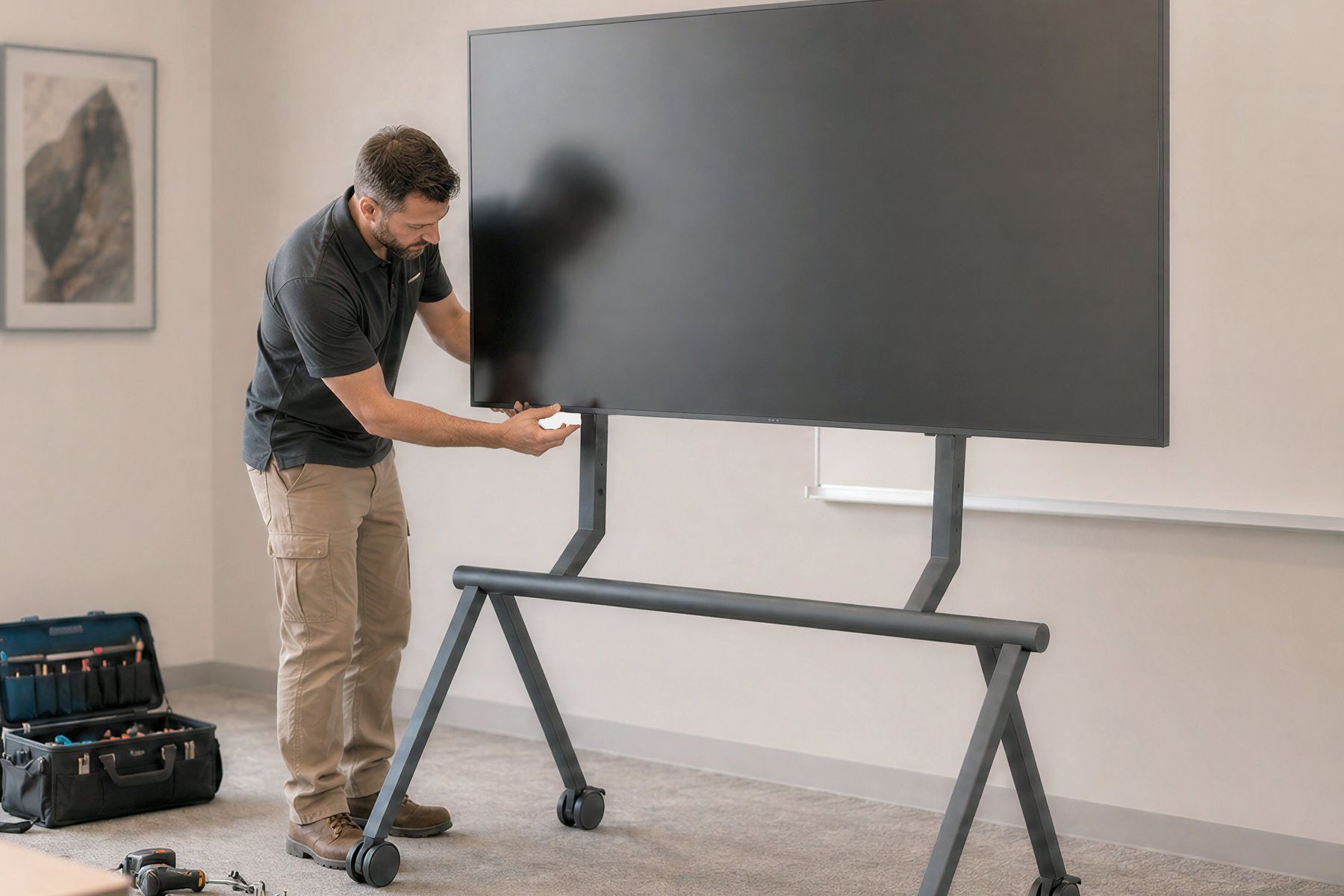 Collaboration display deployment in a modern meeting room.