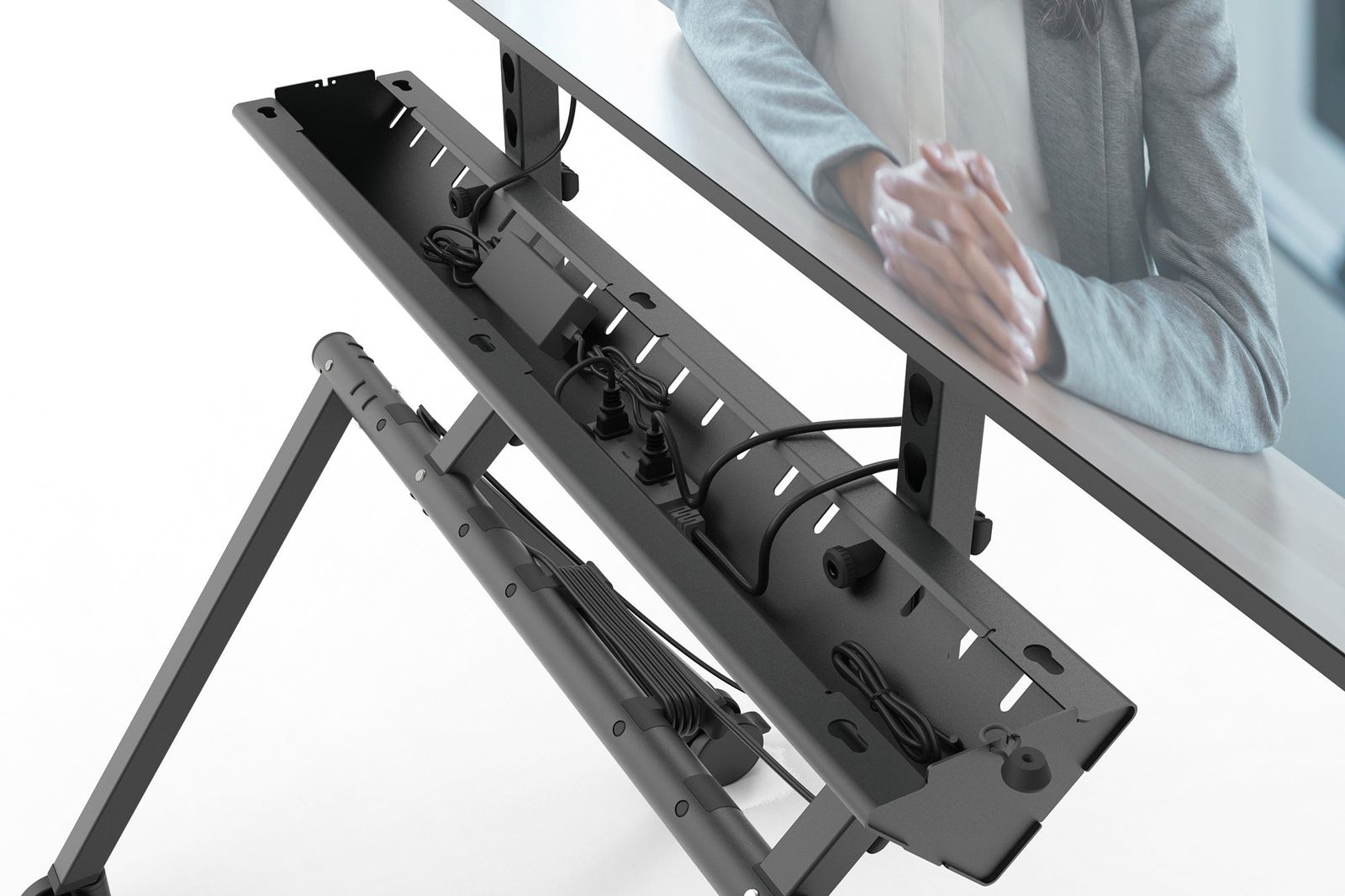 Concealed cable storage.