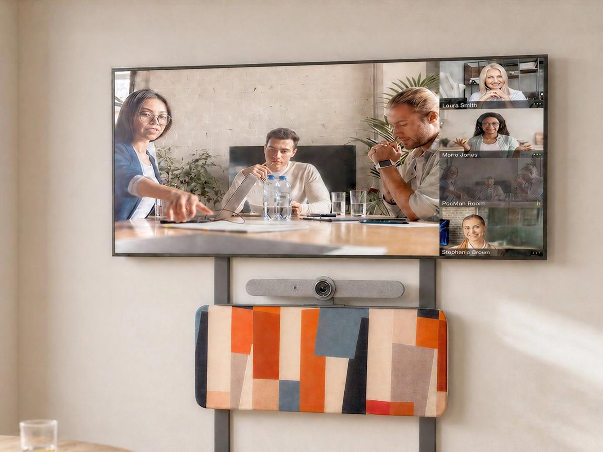 Large meeting space with a prominent front-of-room display.
