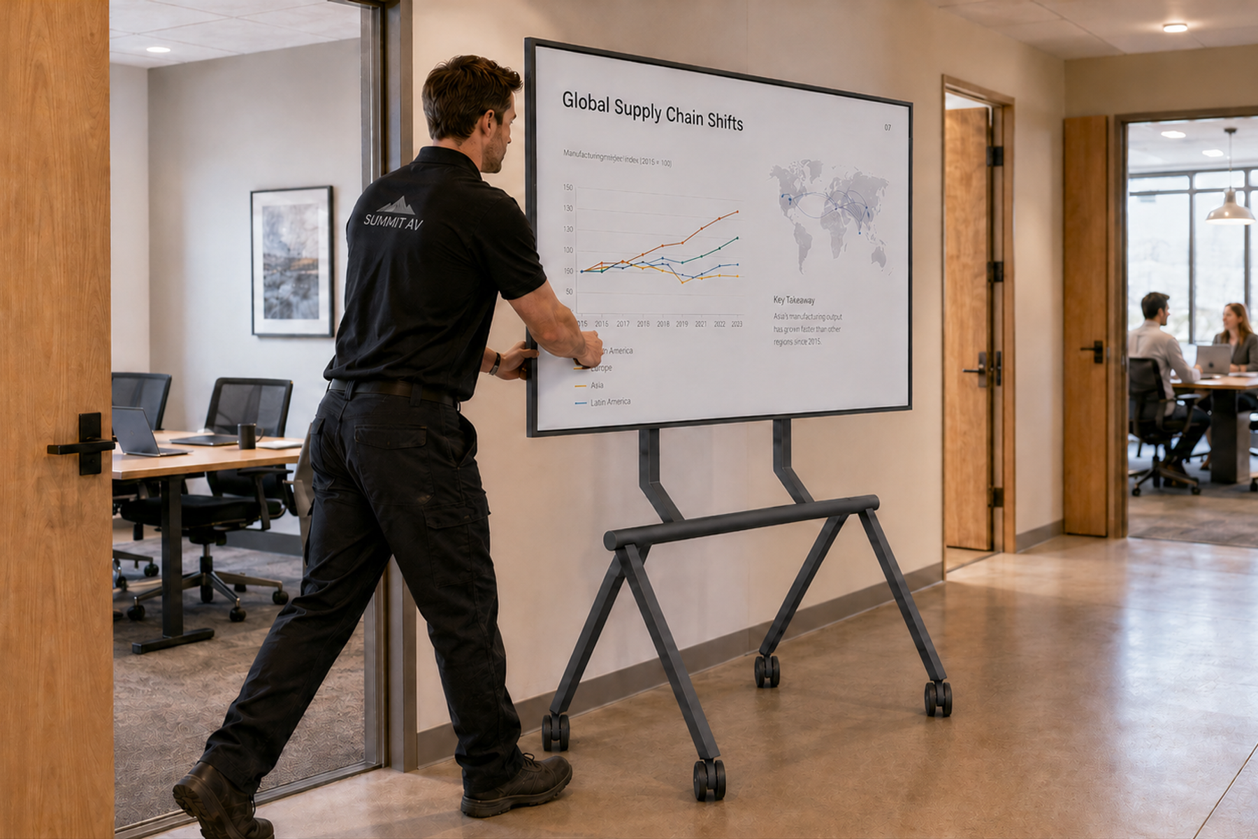 Rolling stand staged for an AV deployment.