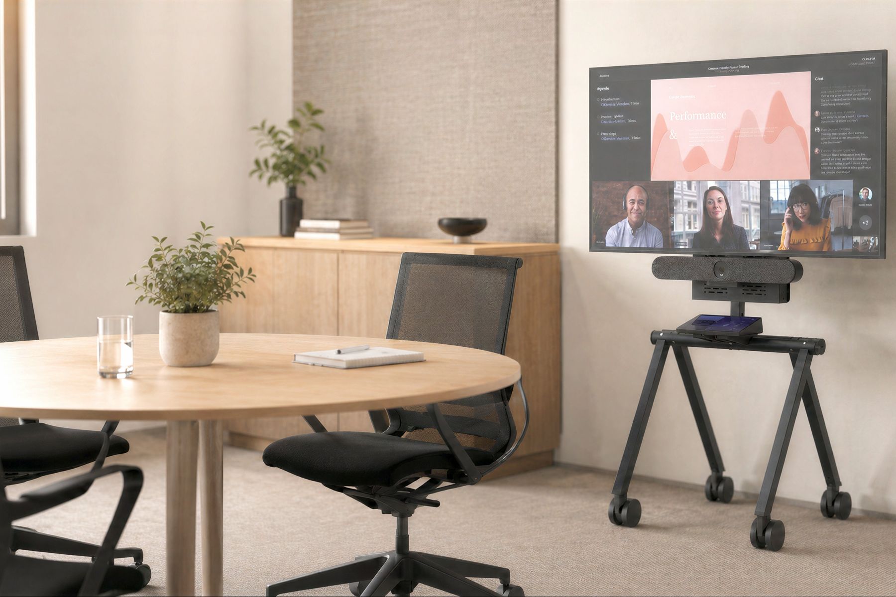 Express Install stand in a compact Microsoft Teams Rooms-style meeting room.