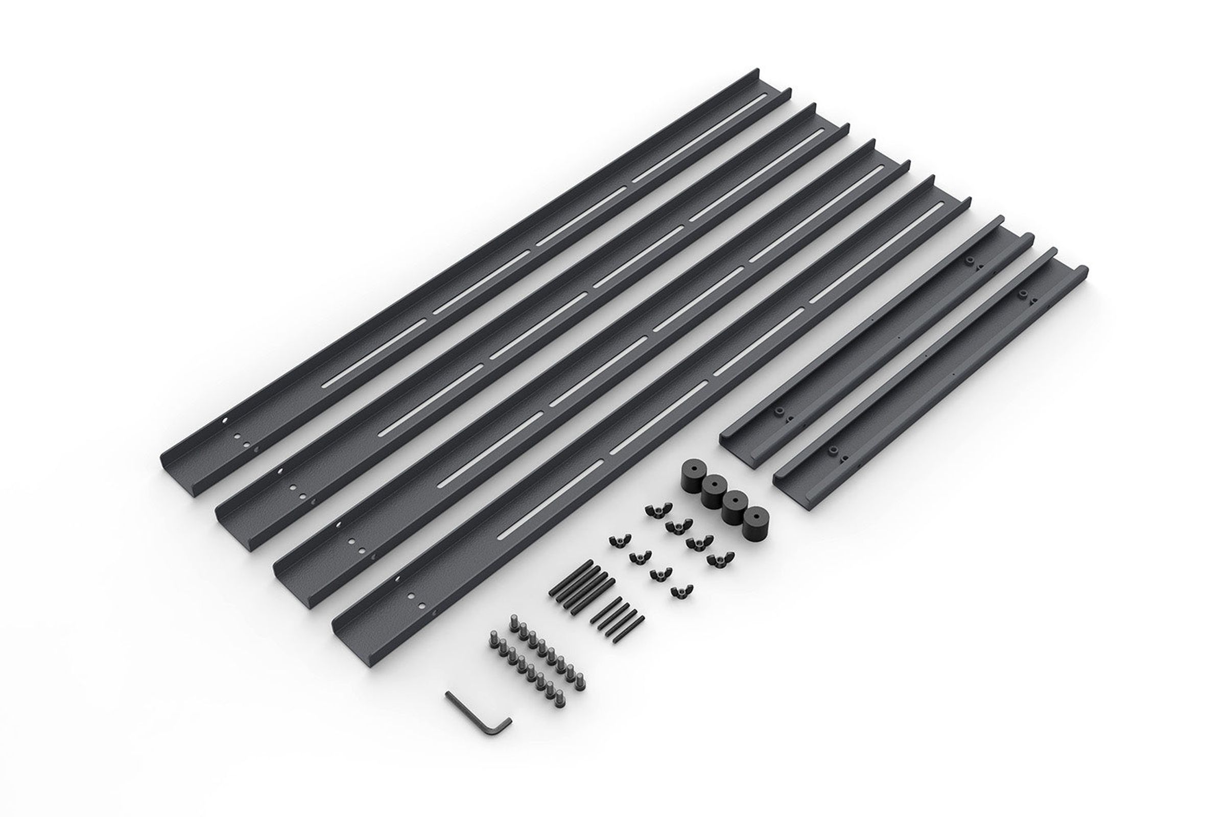 Dual Display Bars
Assembly Tools
Mounting Screws
Mounting Wing Nuts

Display-Mounting Hardware for the second display. Use the display-mounting hardware that ships with Heckler AV Cart to mount your first display.
