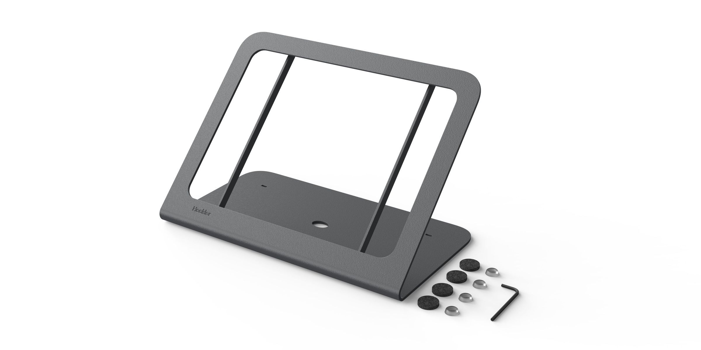 WindFall Stand for iPad
Four Felt Sliders
Four Friction Bumpers
Assembly Hardware & Tool