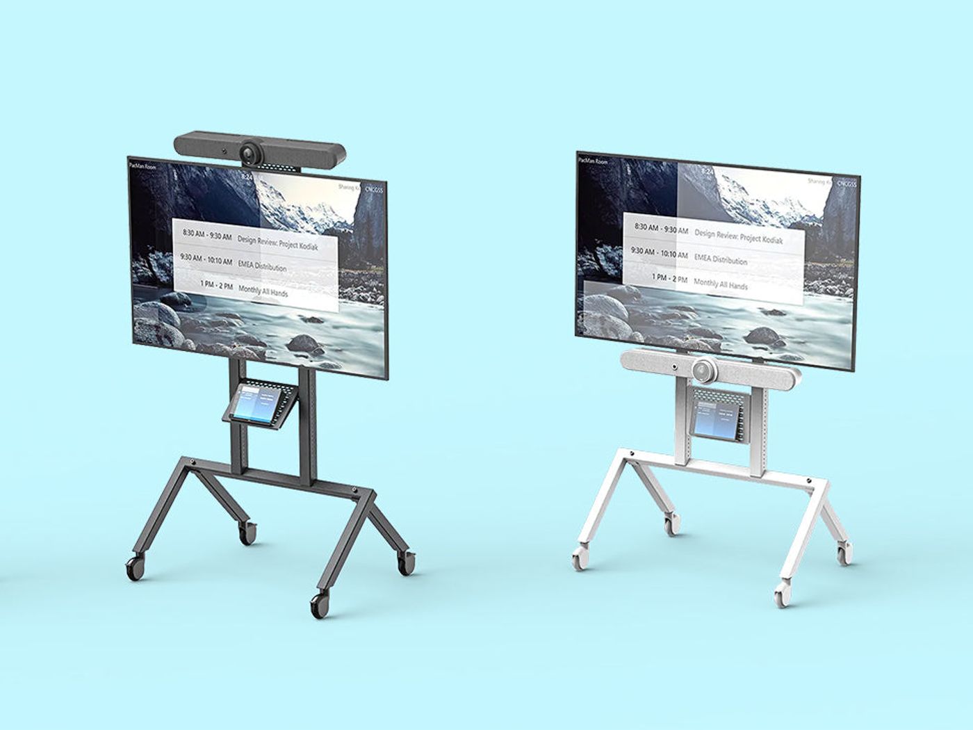 Above or below the display. Level or angled.