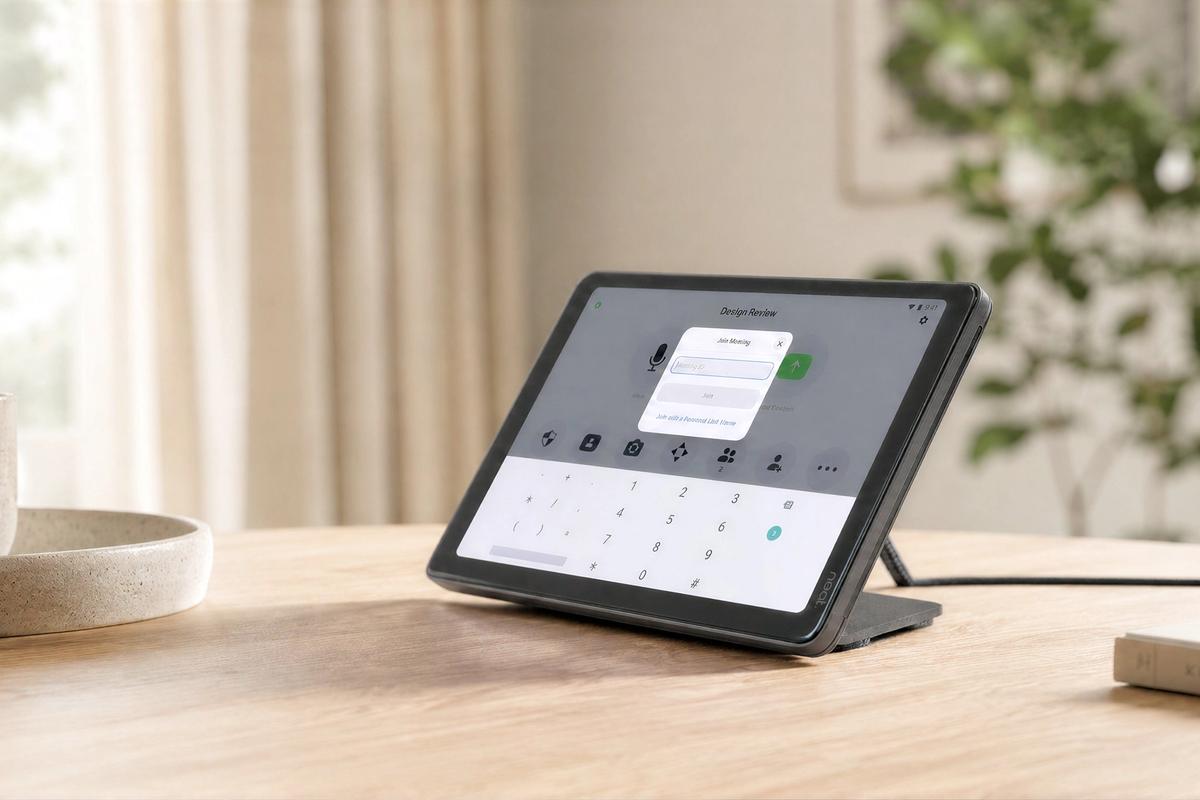Neat Pad controller stand used for meeting room control.