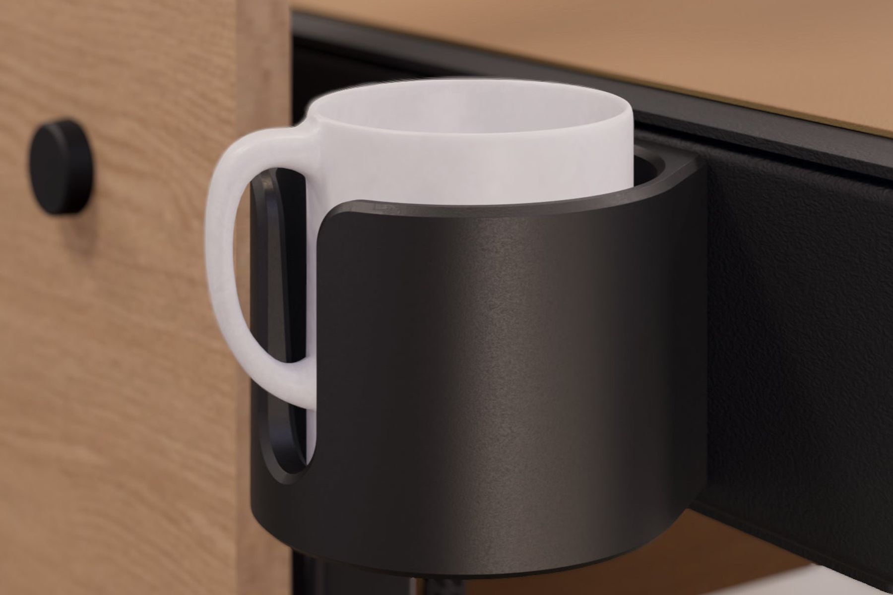 Cup Holder for Heckler Lectern mounted on the side of the lectern.