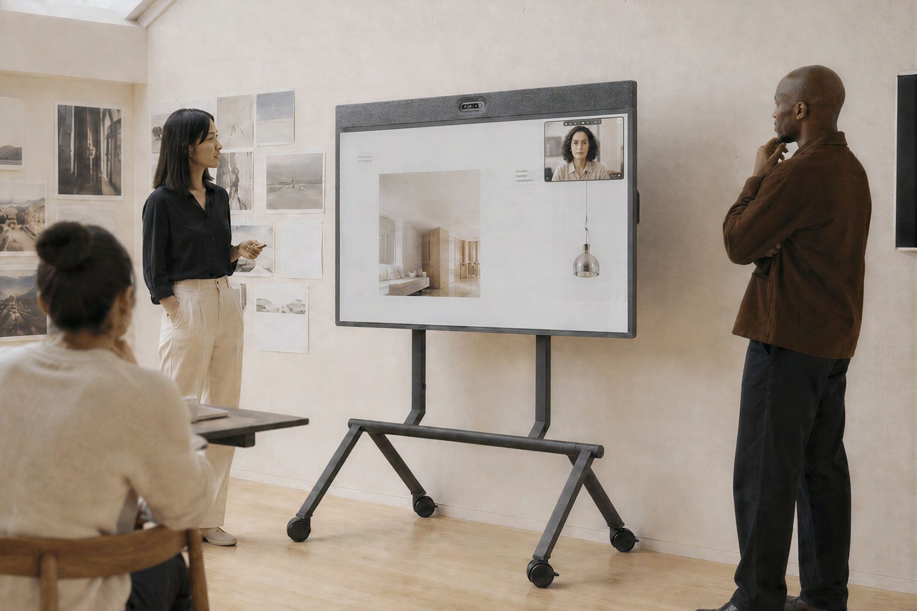 Rolling stand configured for Logitech Rally Board 65.