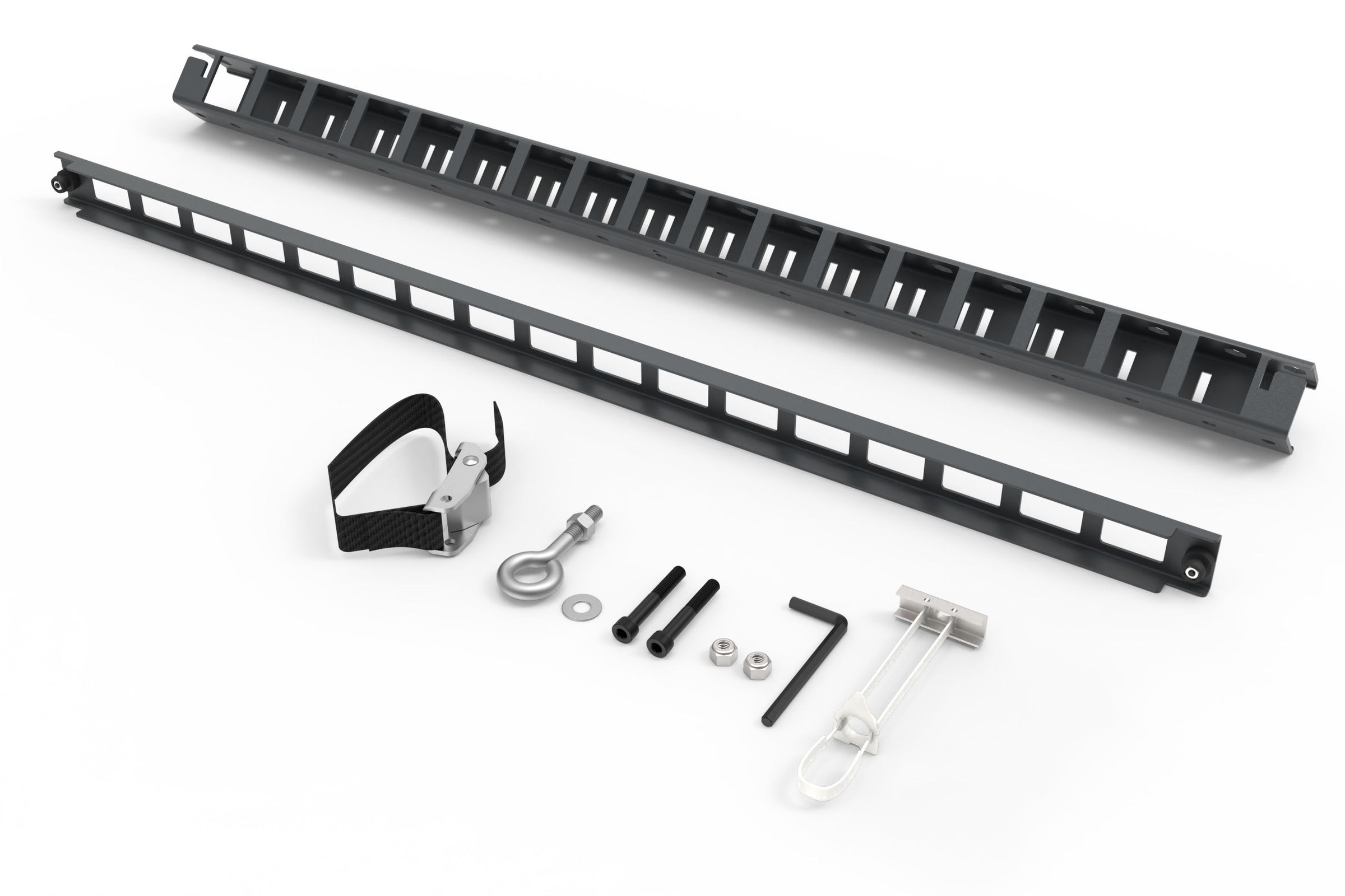One Beam
One Crossbar
Wall attachment hardware
One lashing strap
Leg attachment fasteners.