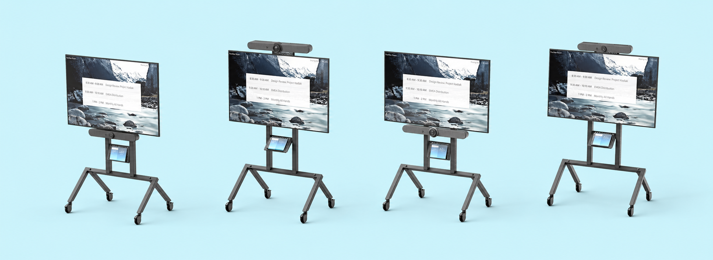 Above or below the display. Level or angled.