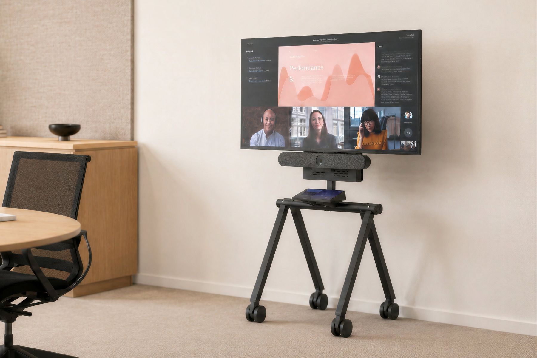 Express Install rolling stand in a small meeting room.