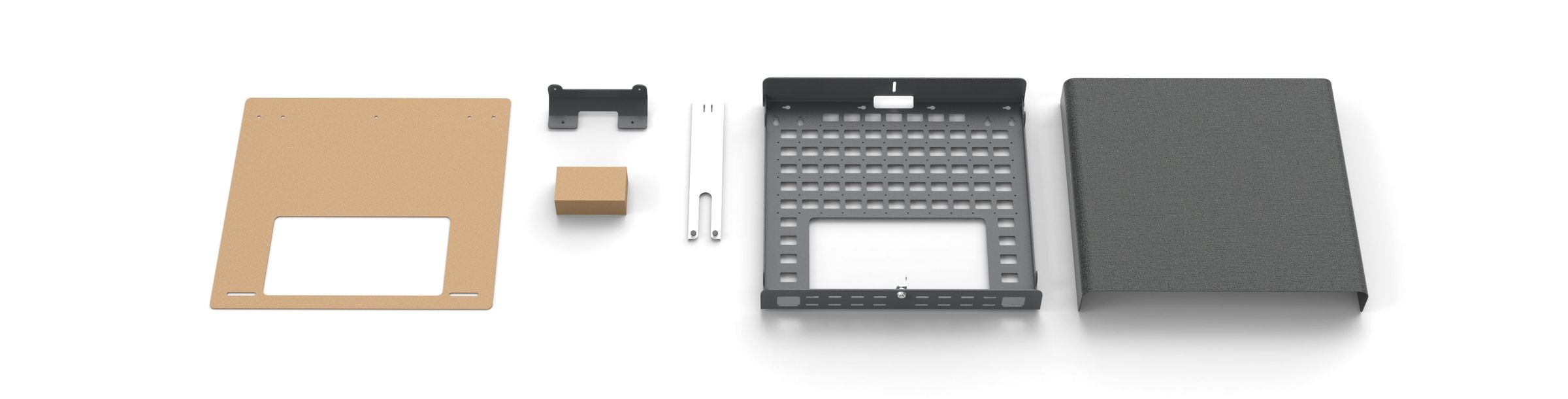 Heckler AV Credenza Mini
Mounting Bracket for Logitech Rally Bar, Rally Bar Mini, and Rally Bar Huddle
White Cable Chase
Assembly Hardware
Installation Template